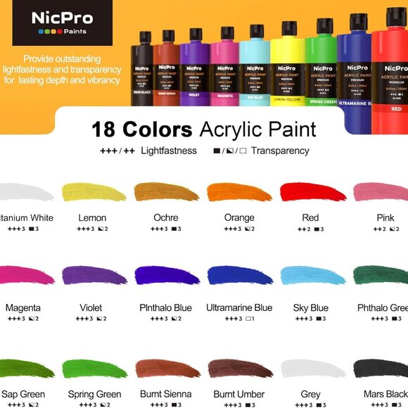 Bulk 18-Color Large Acrylic Paint Set with Bonus Palette Knife & Color Wheel for - Picture 6 of 6